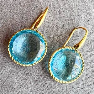 New Roberto Coin 18K Gold Blue Topaz LARGE Ipanema Round Drop Earrings